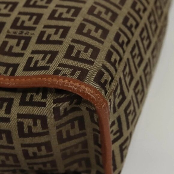 FENDI Zucchino Canvas Hand Bag Brown Gold Auth sw308 - Picture 4 of 16